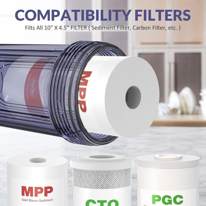 Simpure Whole House Water Big Filter Housing (DB10C), 10" x 4.5", Blue for Whole Home Water Filtration, Sediment Water Filter System for Well, 1" NPT Brass Port (Clear Housing) - Image 5